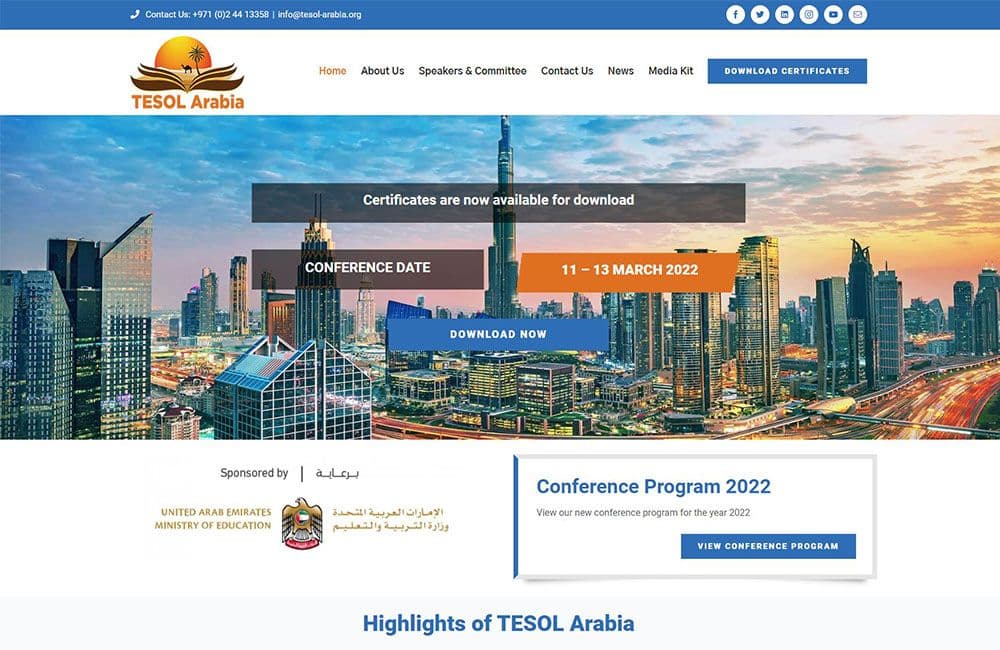 لقطة شاشة لموقع TESOL Arabia الإلكتروني