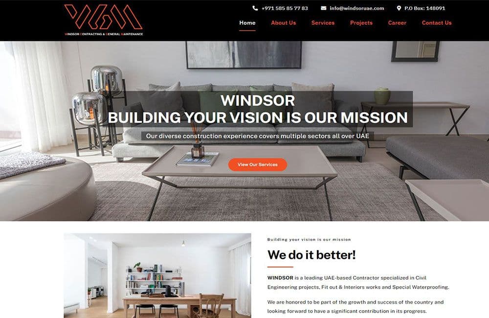 لقطة شاشة لموقع Windsor Contracting الإلكتروني